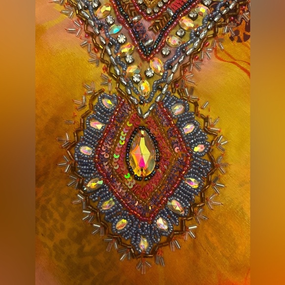 Vibrant Orange Yellow Women's Beach Coverup colorful boho butterflies Size S - Picture 3 of 9